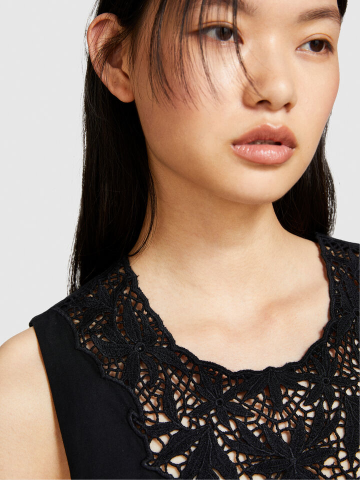 Sleeveless dress with crochet - women's short dresses - Black | Sisley image number 5